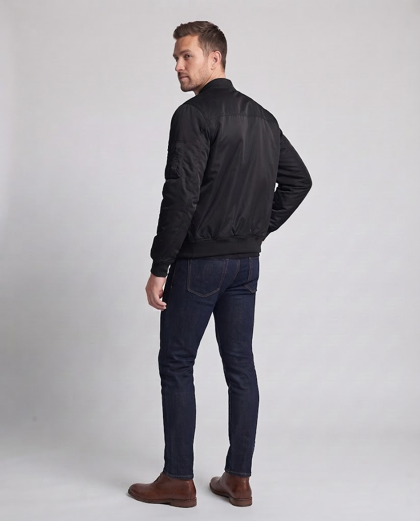 Men's technical nylon flight bomber with padded lining, arm pocket, and elastic ribbed cuffs EVA-US