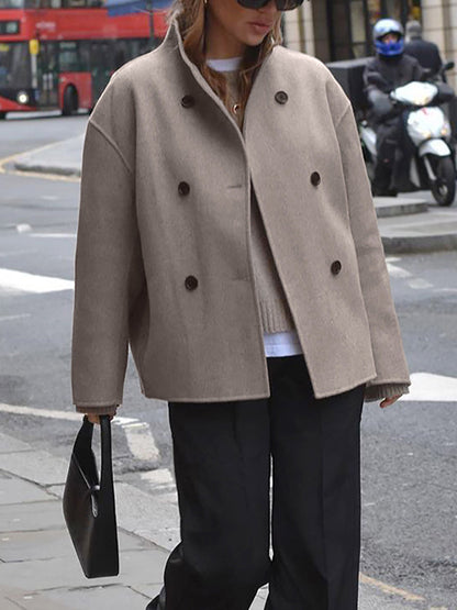EVA-US | Short wool jacket with double button placket wool blend modern and warm