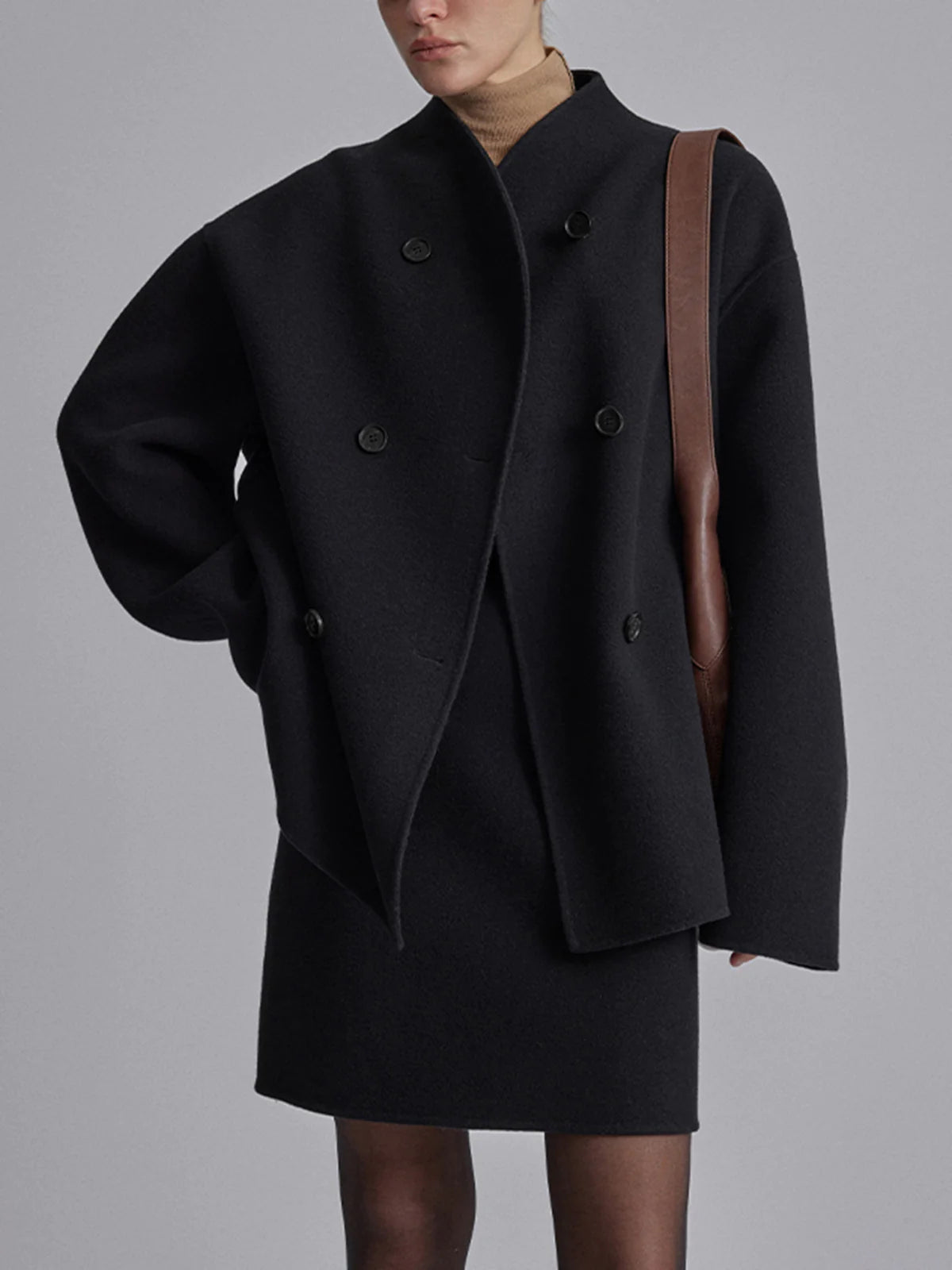 EVA-US | Short wool jacket with double button placket wool blend modern and warm