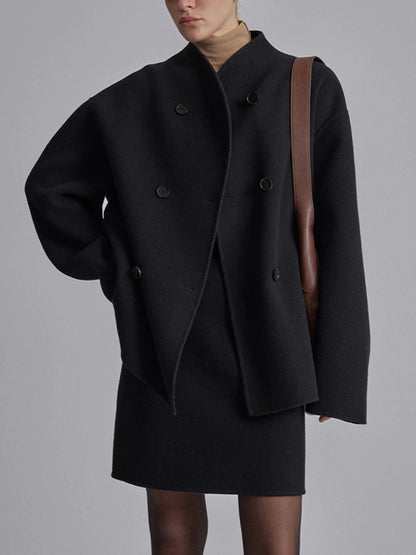 EVA-US | Short wool jacket with double button placket wool blend modern and warm