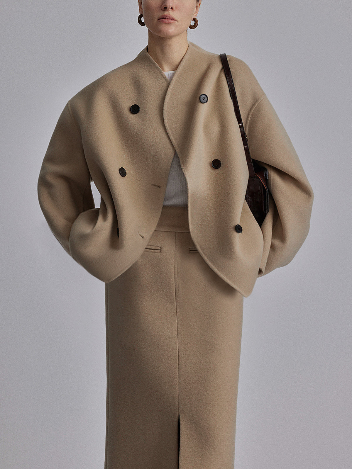 EVA-US | Short wool jacket with double button placket wool blend modern and warm