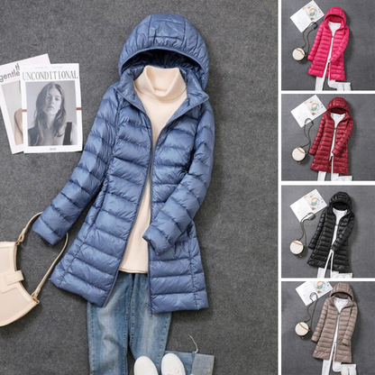 Ultralight, packable, long puffer coat