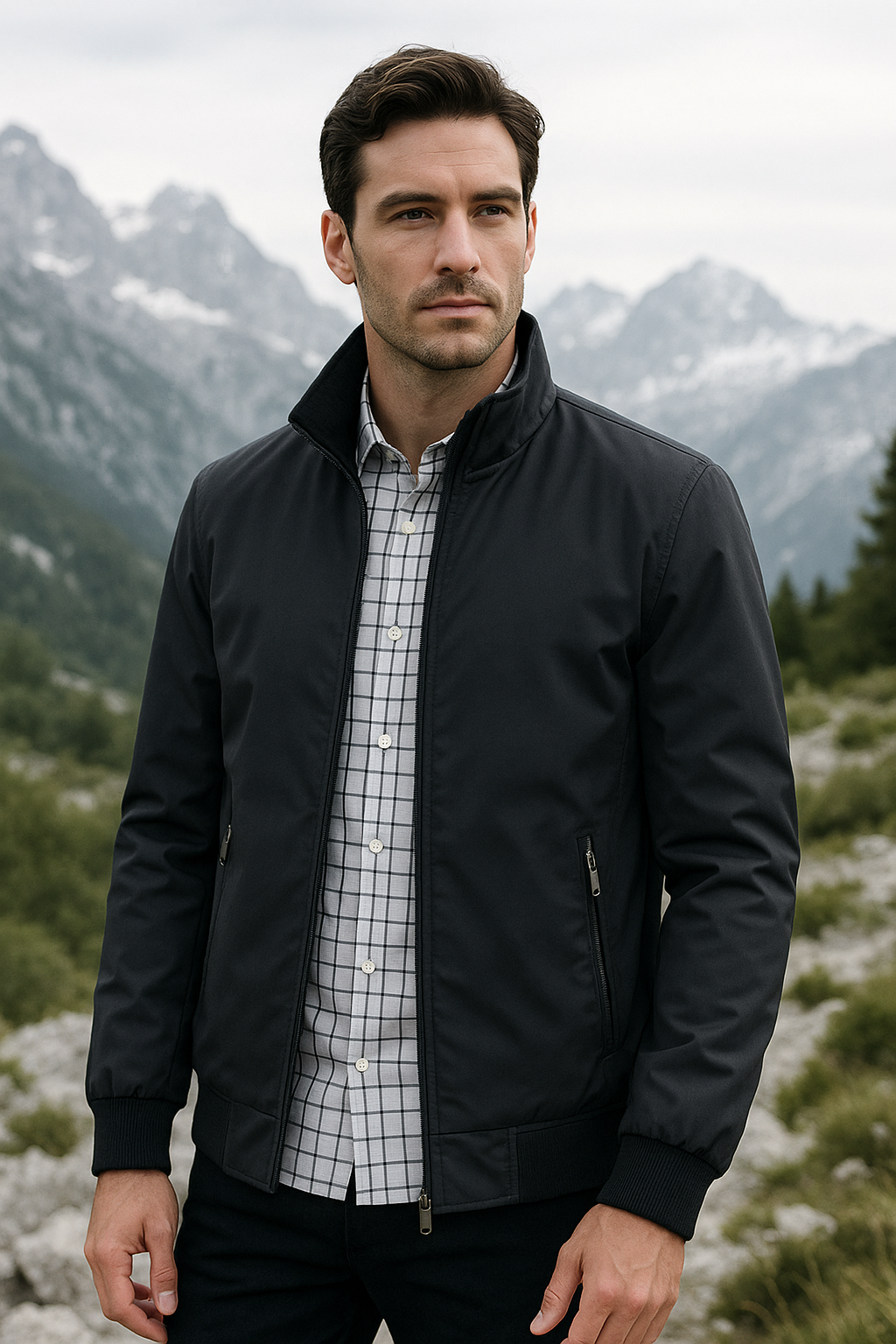 EVA-US Men's Lightweight Zip Jacket with Stand-Up Collar