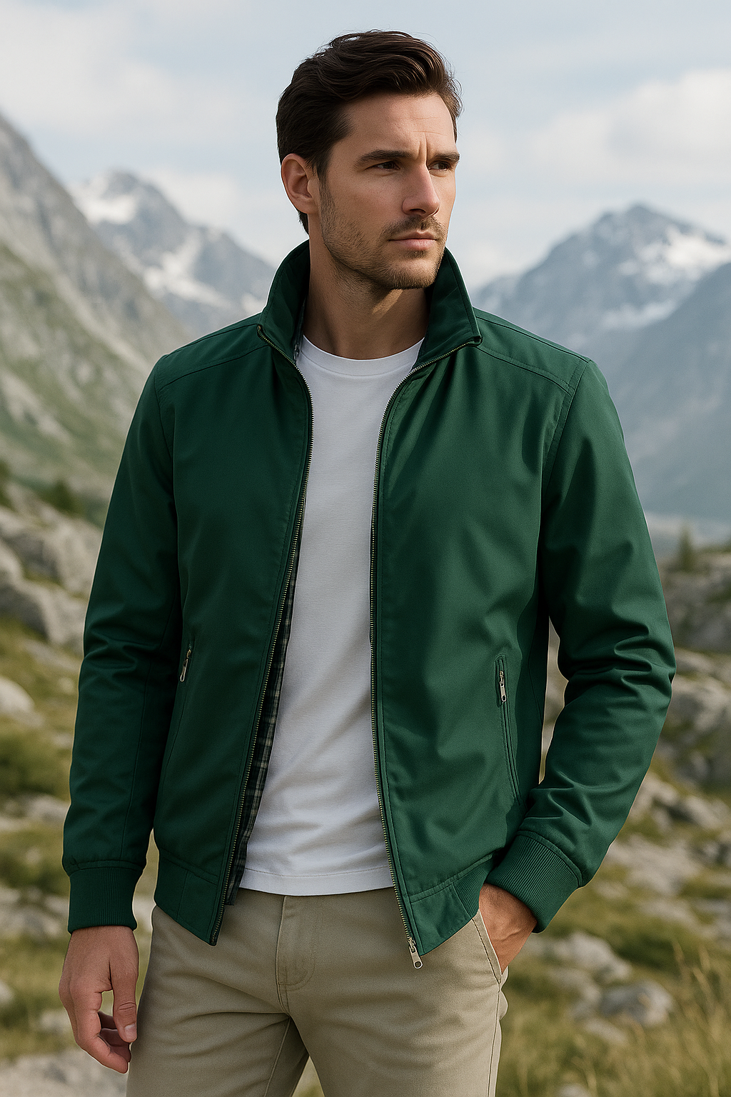 EVA-US Men's Lightweight Zip Jacket with Stand-Up Collar