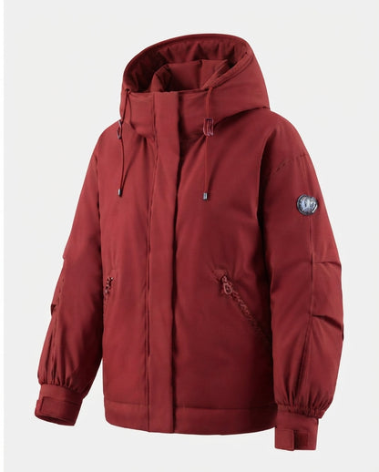 Women's nan windproof hoodie parka in a short cut with thermal padding and concealed front placket
