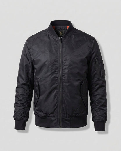 Men's Lightweight Nylon Aviator Bomber with Arm Pocket and Two-Way Zipper EVA-US