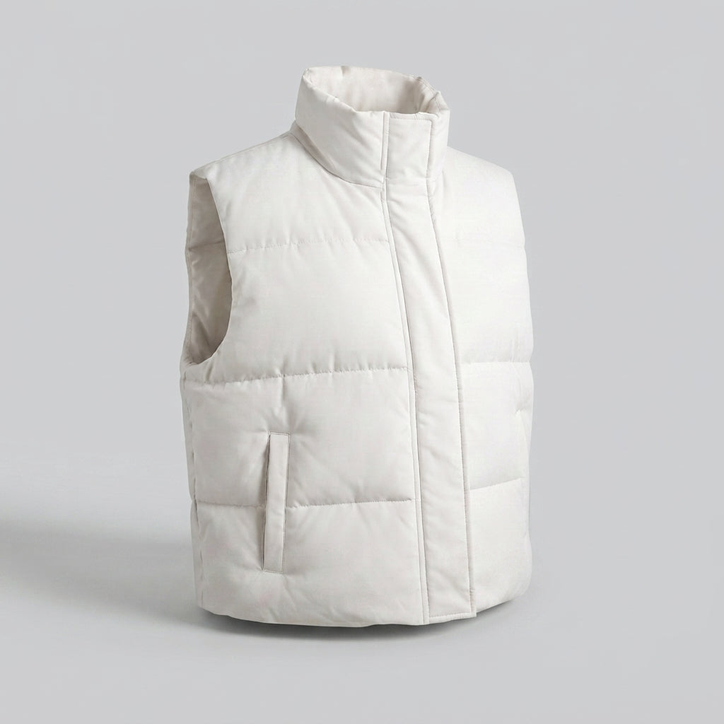 Women's sleeveless thermo quilted vest with high shawl collar and practical side pockets