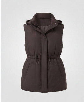 Women's Nano Padded Long Vest with Hood, Drawstring Waist and Two-Way Zipper