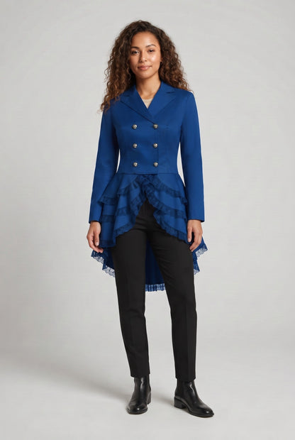 Women Elegant Ruffle Jacket with Deep V-Neck and Double Buttoned Front EVA-US