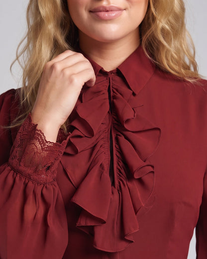 Women Ruffled Blouse with Elegant Collar Area EVA-US