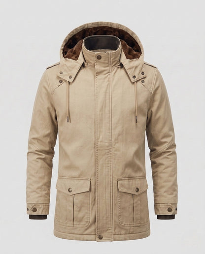 Men's field parka in canvas look with warming teddy fleece lining and utility pockets EVA-US