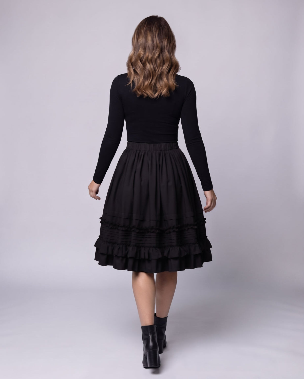 Women's A-line skirt with voluminous ruffles and elastic waistband EVA-US