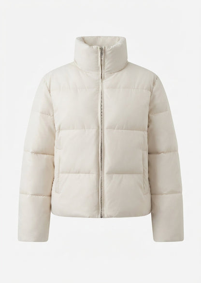 Women nan short thermal puffer jacket with high polo collar and internal drawstring
