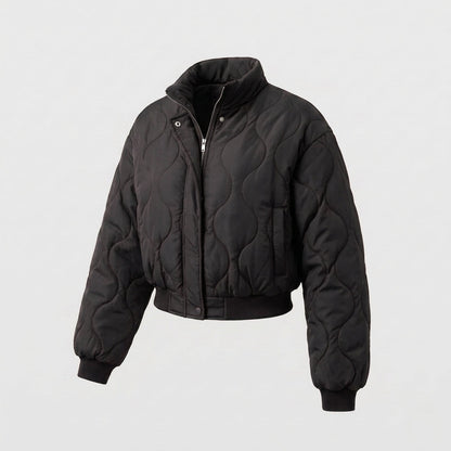 Women's nan cropped quilted bomber jacket with organic circular quilted pattern and voluminous sleeves
