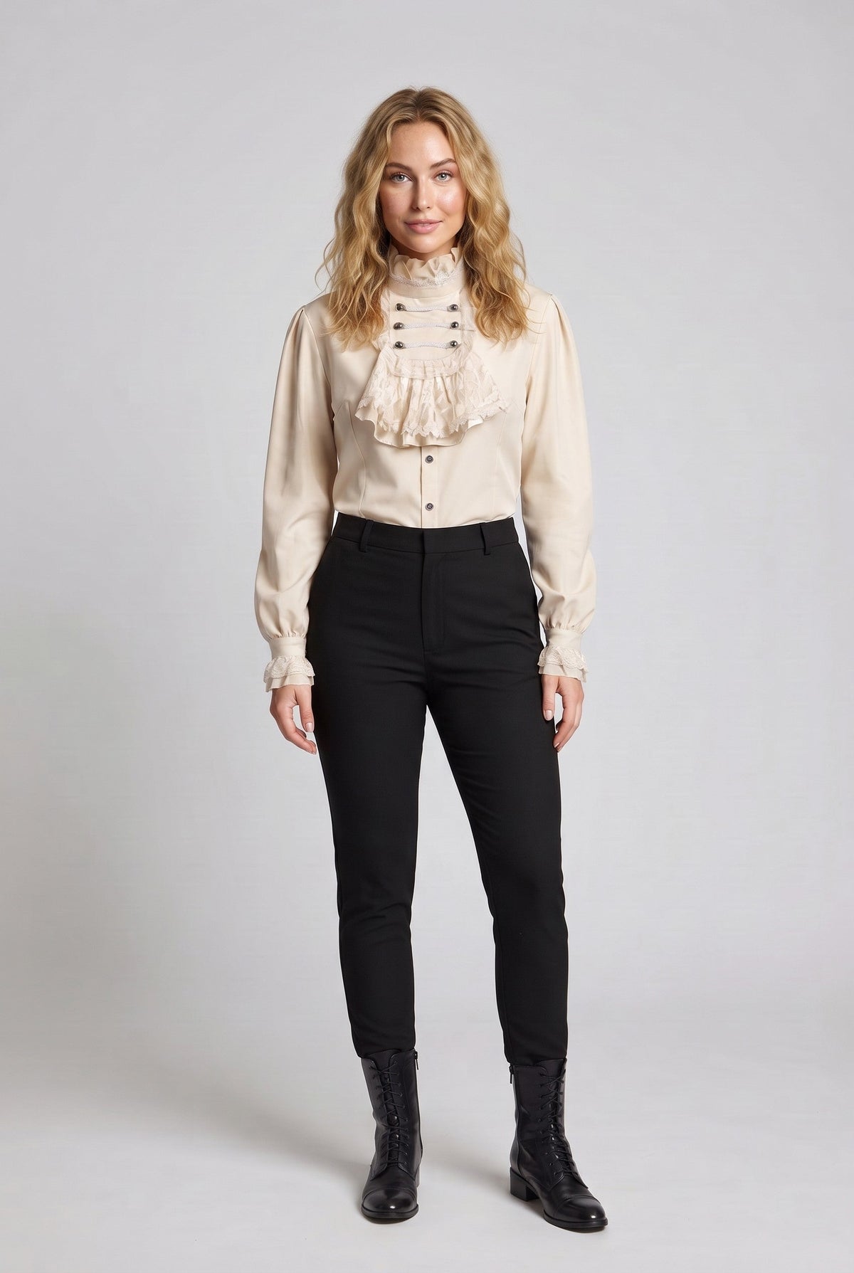 Women's Elegant Ruffle Blouse with High-Quality Lace and Tailored Cut EVA-US