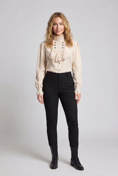 Women's Elegant Ruffle Blouse with High-Quality Lace and Tailored Cut EVA-US