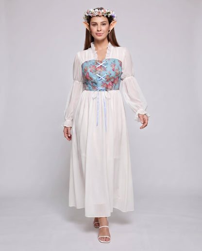 Women Romantic Maxi Dress with Ruffles and Floral Pattern EVA-US