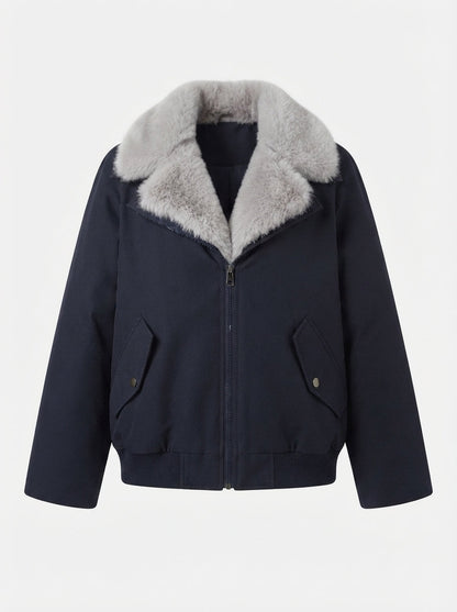 Women's nano short padded parka jacket with voluminous faux fur collar and adjustable drawstring waist