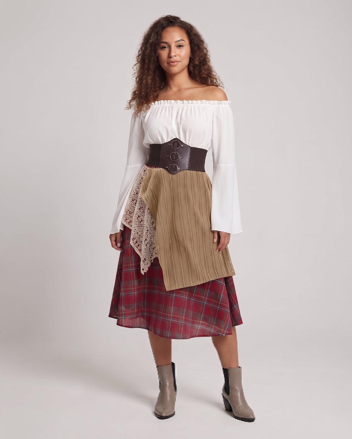 Women's romantic maxi dress with wide sleeves and waist corset EVA-US