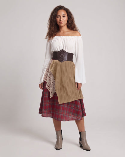 Women's romantic maxi dress with wide sleeves and waist corset EVA-US
