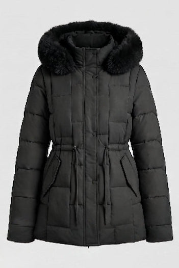 Women's nano padded parka with removable faux fur trim, adjustable drawstring at the waist and thermal insulation padding