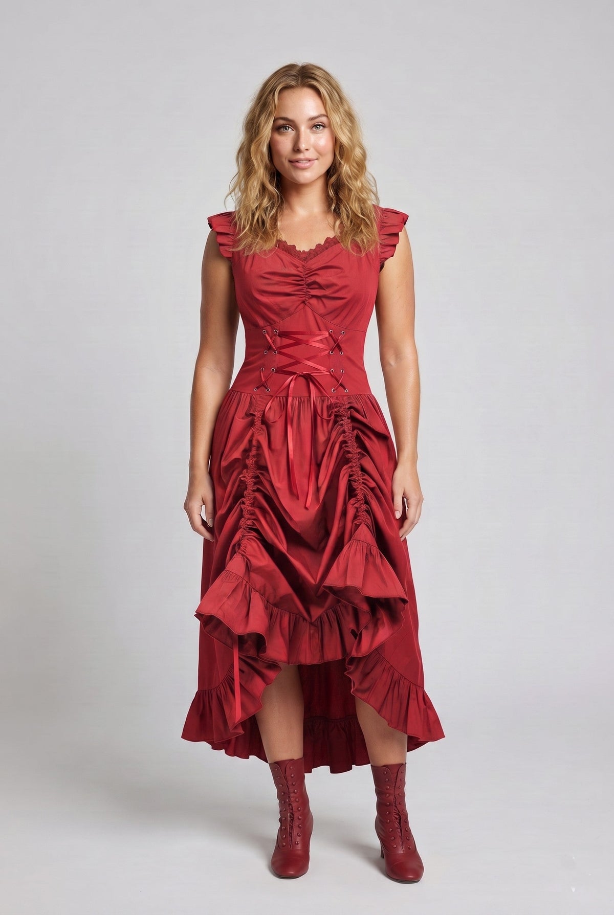 Women's romantic dress with ruffle details and elegant lacing EVA-US