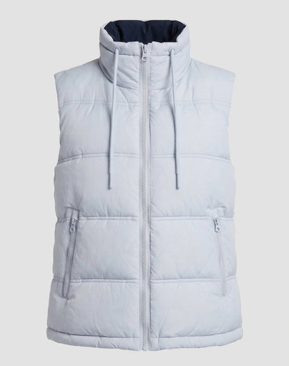 Women's quilted sleeveless thermal vest with high stand-up collar and adjustable hem