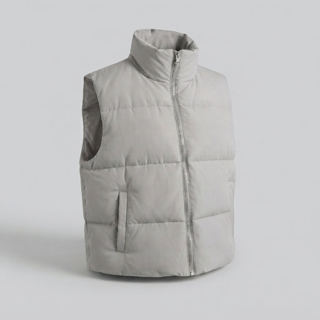 Women's sleeveless thermo quilted vest with high shawl collar and practical side pockets