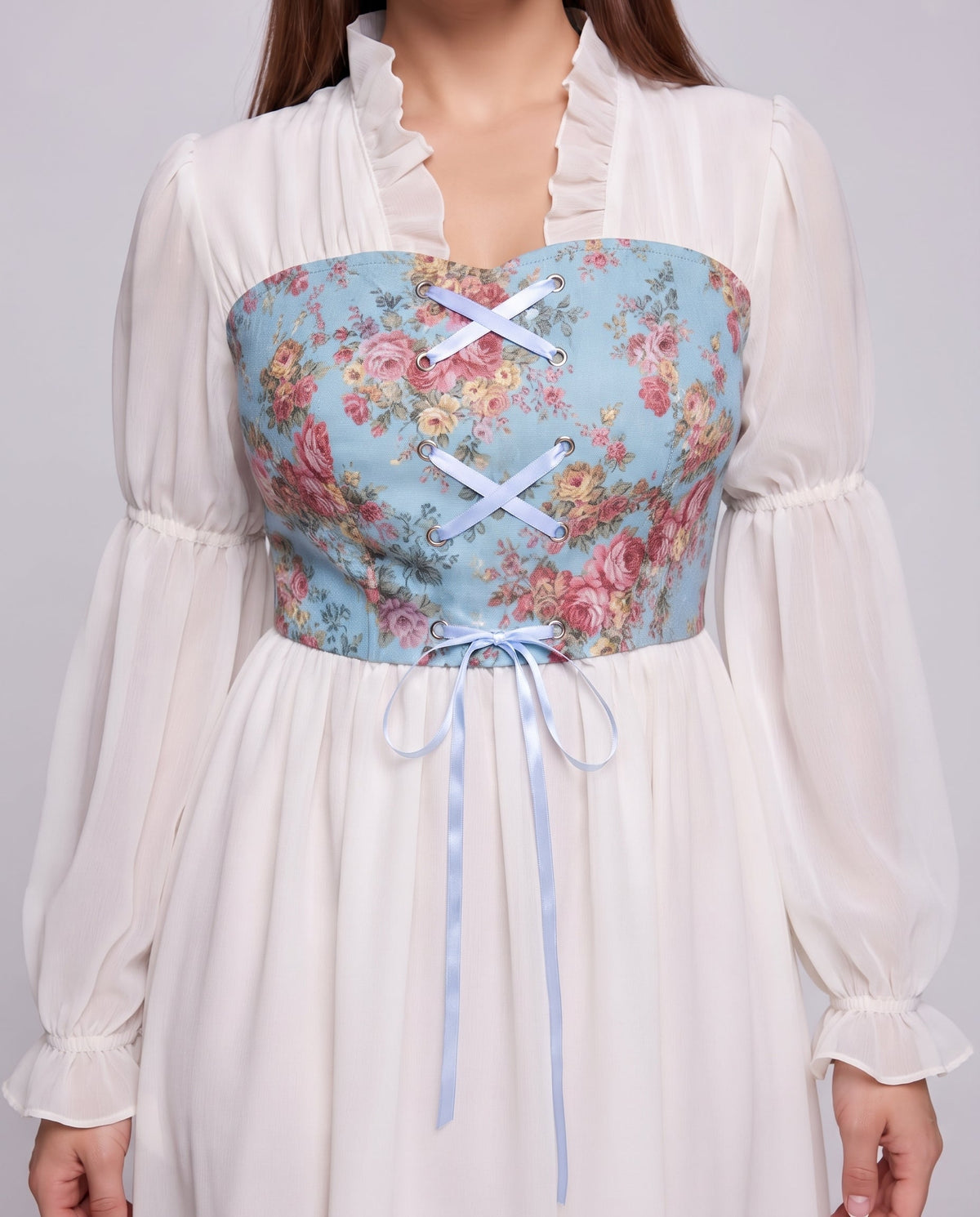 Women Romantic Maxi Dress with Ruffles and Floral Pattern EVA-US