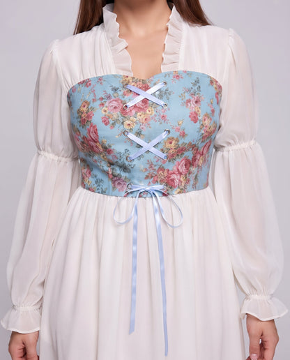 Women Romantic Maxi Dress with Ruffles and Floral Pattern EVA-US