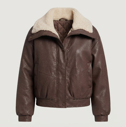 Women's short bomber with teddy collar and warming thermal lining