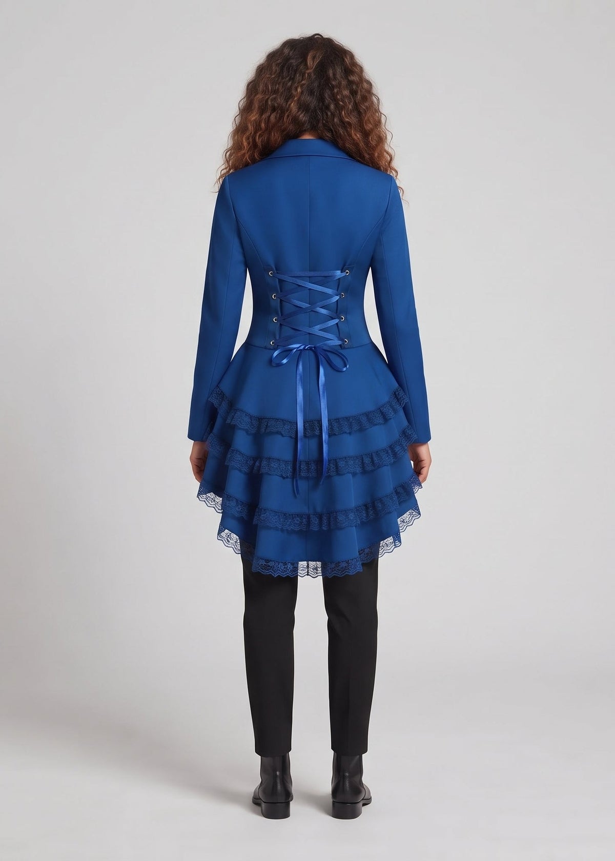 Women Elegant Ruffle Jacket with Deep V-Neck and Double Buttoned Front EVA-US