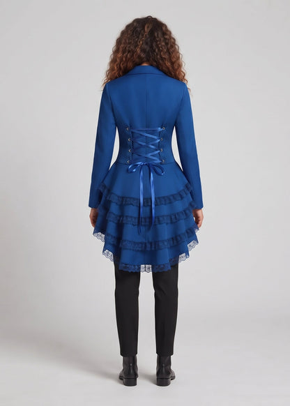 Women Elegant Ruffle Jacket with Deep V-Neck and Double Buttoned Front EVA-US