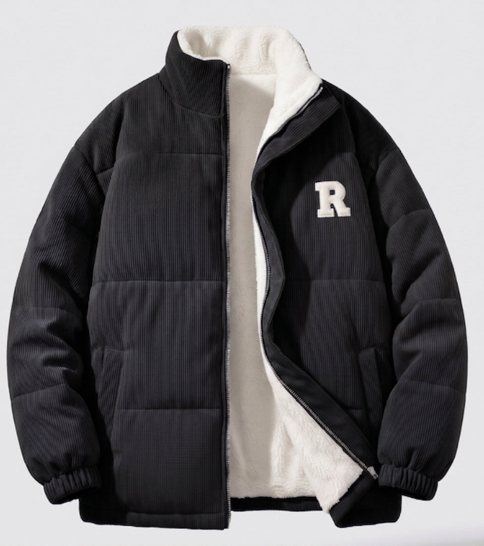 Women's quilted cord jacket with teddy lining, stand-up collar and oversized fit
