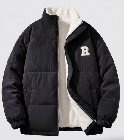 Women's quilted cord jacket with teddy lining, stand-up collar and oversized fit