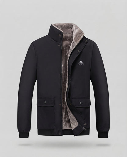 Men's Insulated Winter Jacket with Teddy Lining, Stand Collar and Flap Pockets
