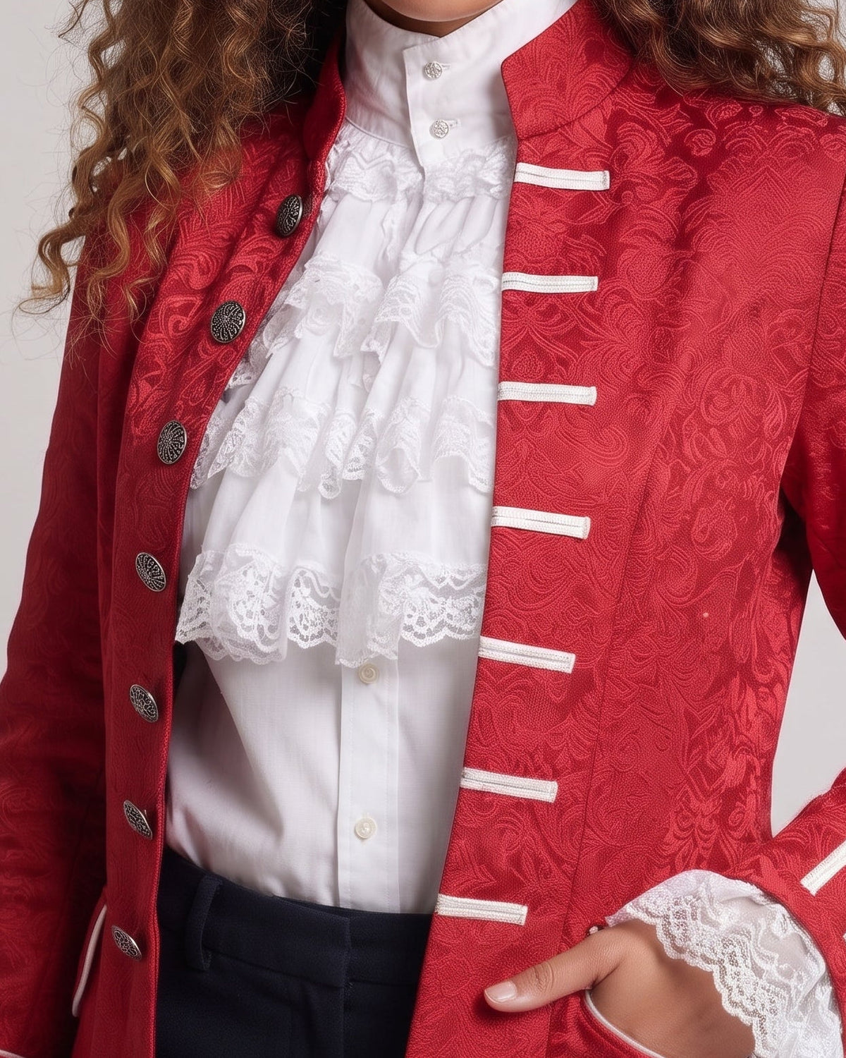 Ladies Elegant Ruffle Shirt with Decorative Lace Cut-Outs EVA-US