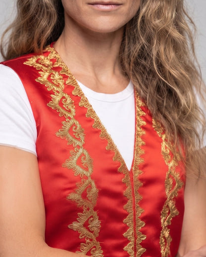 Women's Elegant Stand Collar Vest with Artful Decorations EVA-US