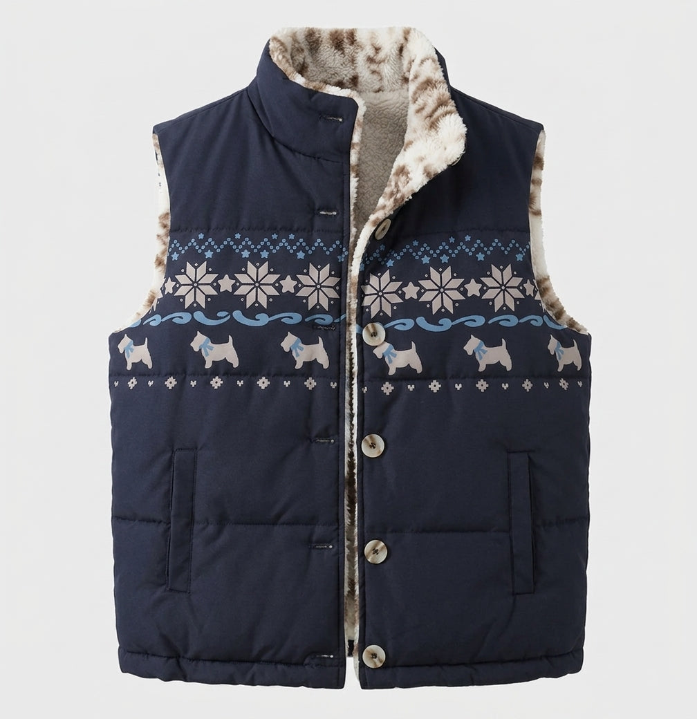 Women's quilted vests with teddy lining and Scandinavian pattern