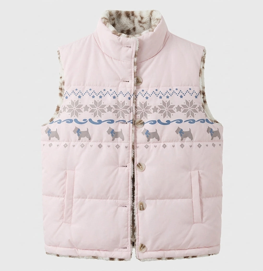 Women's quilted vests with teddy lining and Scandinavian pattern