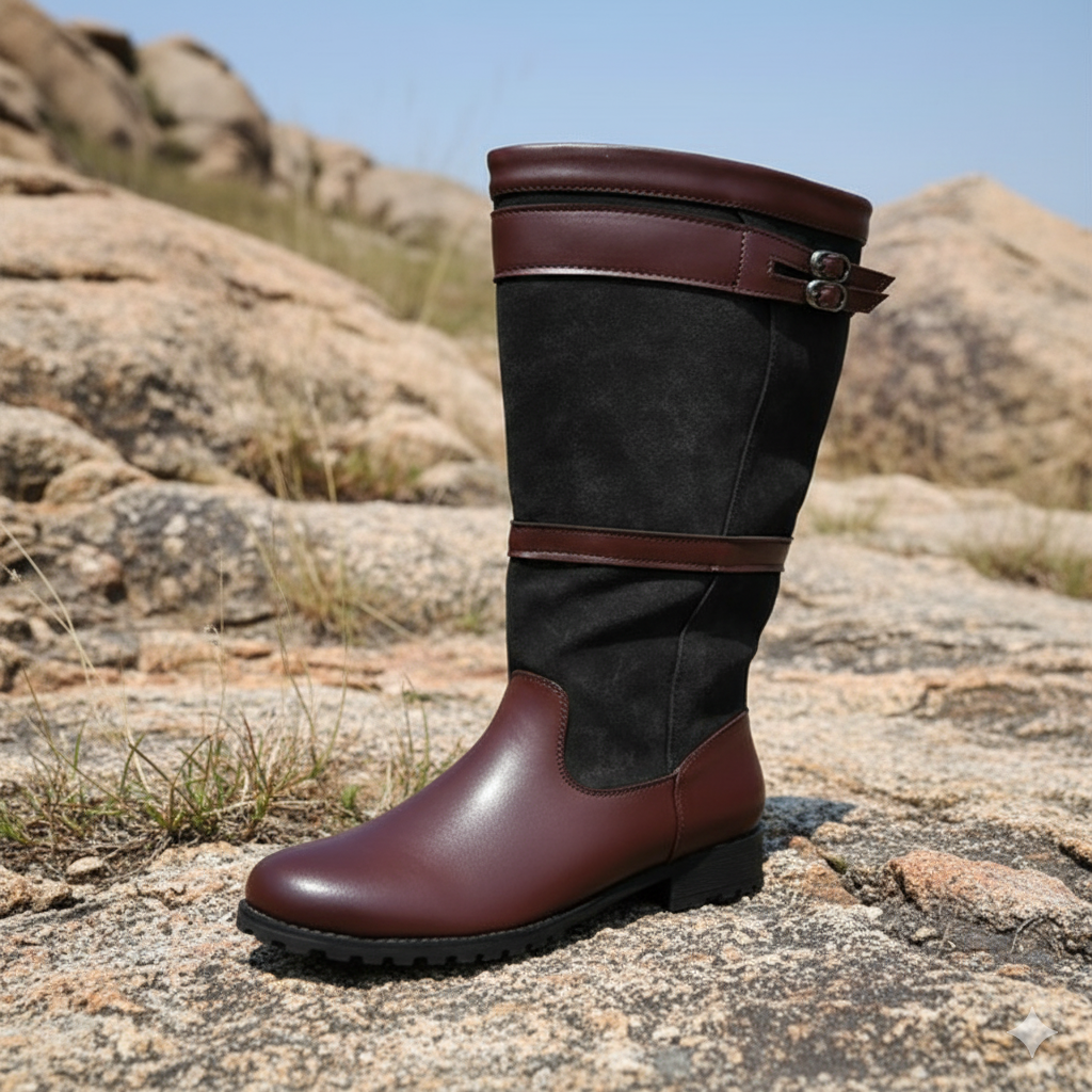 EVA-US | Outdoor boots with high shaft and buckles - leather rain boots for women