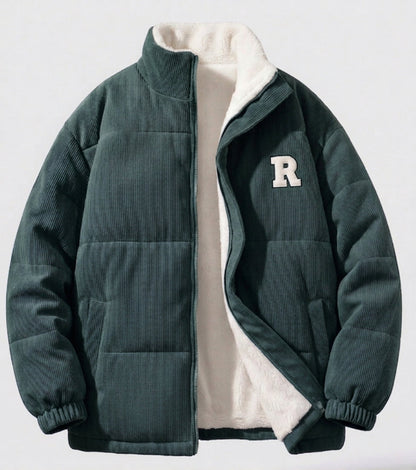 Women's quilted cord jacket with teddy lining, stand-up collar and oversized fit