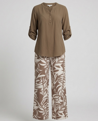 Women Palazzo Set Leaf Print Viscose Blouse