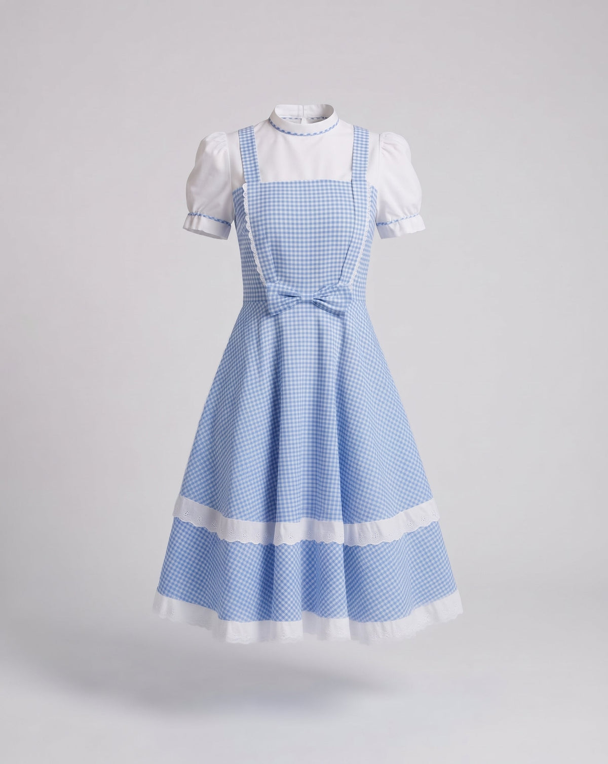 Women's nostalgic checkered dress with frill details and matching accessories EVA-US