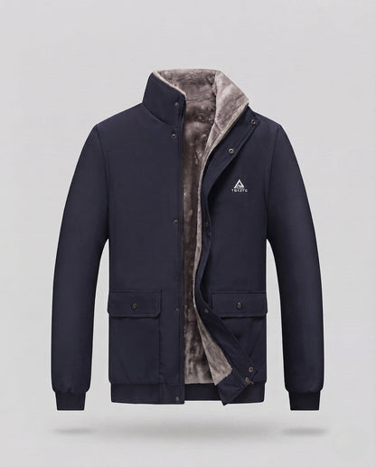 Men's Insulated Winter Jacket with Teddy Lining, Stand Collar and Flap Pockets