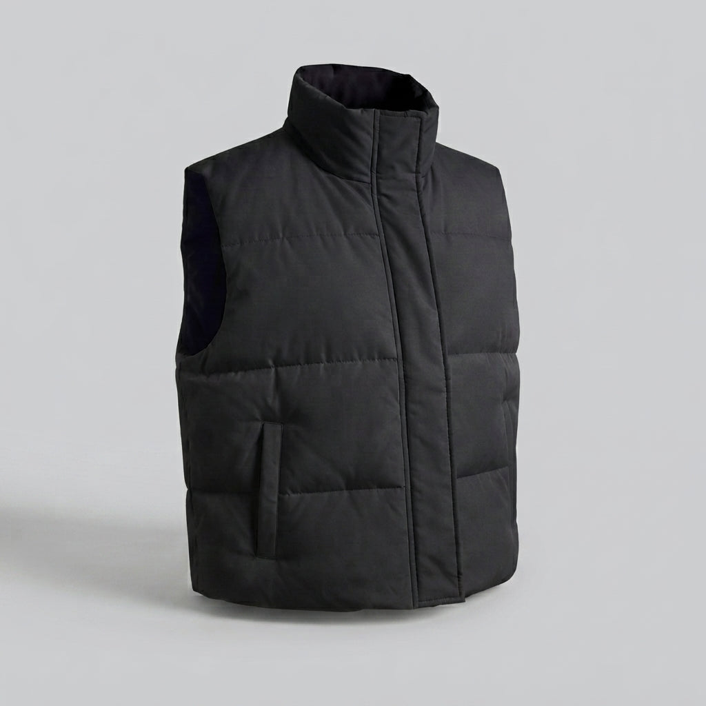 Women's sleeveless thermo quilted vest with high shawl collar and practical side pockets