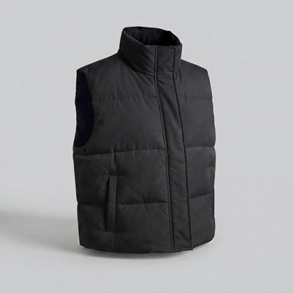 Women's sleeveless thermo quilted vest with high shawl collar and practical side pockets