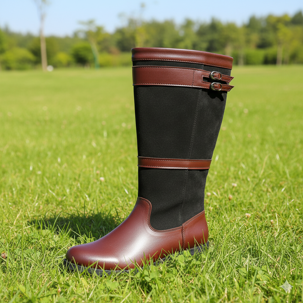 EVA-US | Outdoor boots with high shaft and buckles - leather rain boots for women