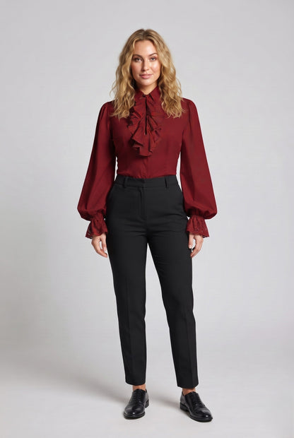 Women Ruffled Blouse with Elegant Collar Area EVA-US