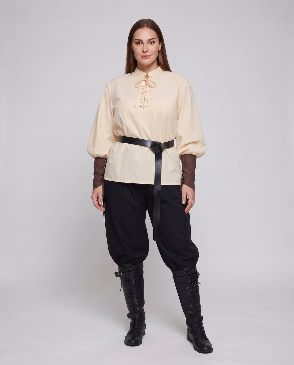Women historical costume set with elegant laced blouse and wide pants EVA-US
